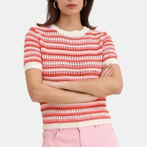 Daphnea Paris Crochet Top M/L Knit Short Sleeves Cottagecore